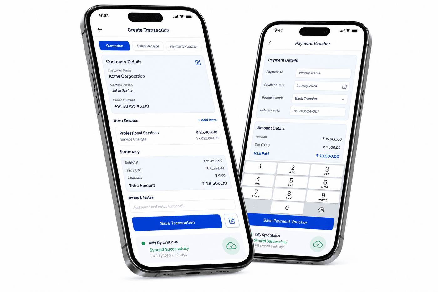 Create quotations, sales, receipts, and purchase orders on the go